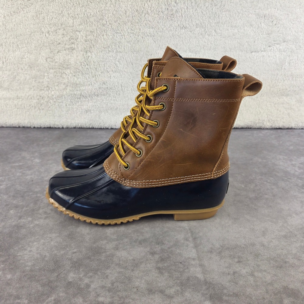 GH Bass Harlequin Womens Navy Tan Leather Duck Boots 0264-3433-400 Size 7M